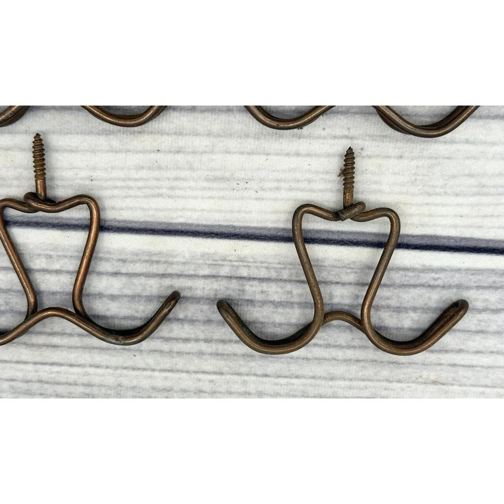 LOT OF 6 ANTIQUE BENT WIRE SCREW IN OVERHEAD / UNDER COUNTER  COAT HOOKS